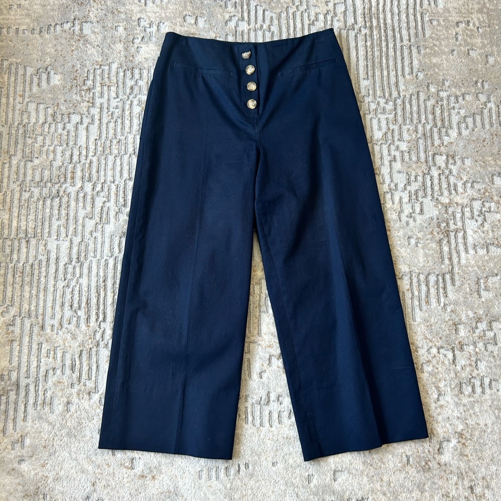 WHISTLE Heidi Button Front Wide Leg Navy with Button Detail, cropped size 8